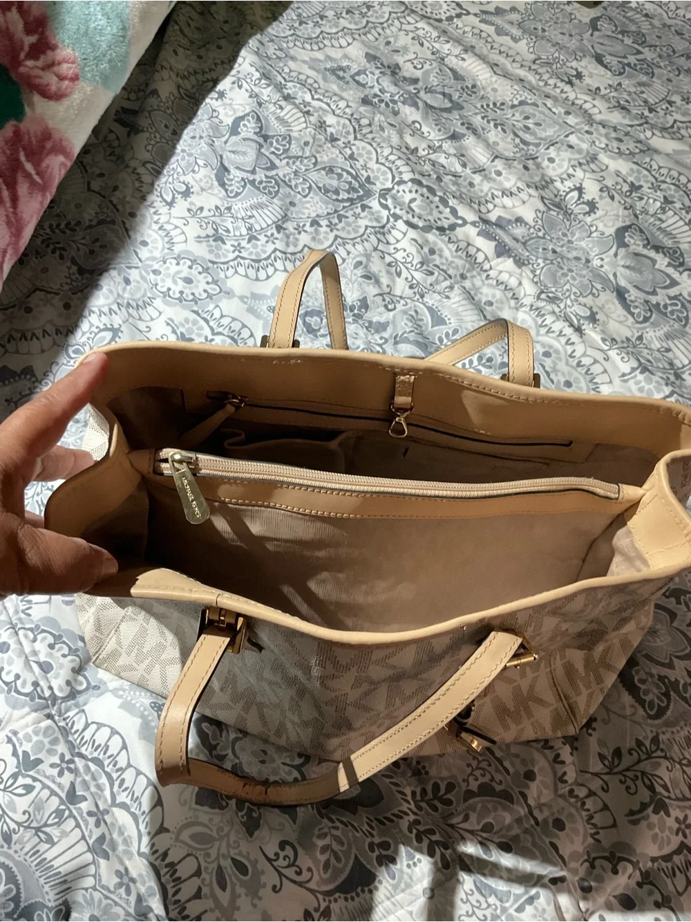Michael Kors Cream & Tan MK Monogram Tote